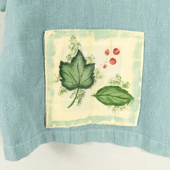 Cover Charge Shirt Womens One Size Blue Linen Button Up Patches Artsy Cottage - Picture 4 of 12
